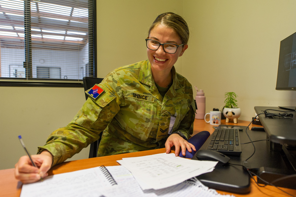 Australian Army soldier Corporal Kelly Spence from the Army Personal Support Unit for South Australia at RAAF Edinburgh in Adelaide is undertaking further studies using the Defence Assisted Study Scheme.