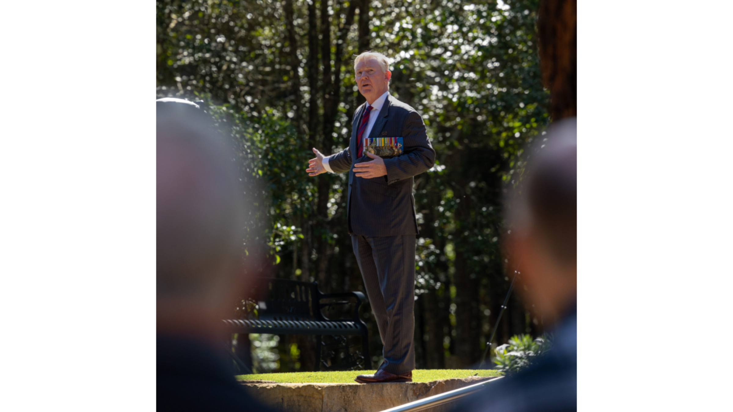 Major General Stephen Day, DSC, AM President of RSL Queensland, addresses guests at the Can Nha memorial at Kokoda Barracks in Canungra, Queensland.