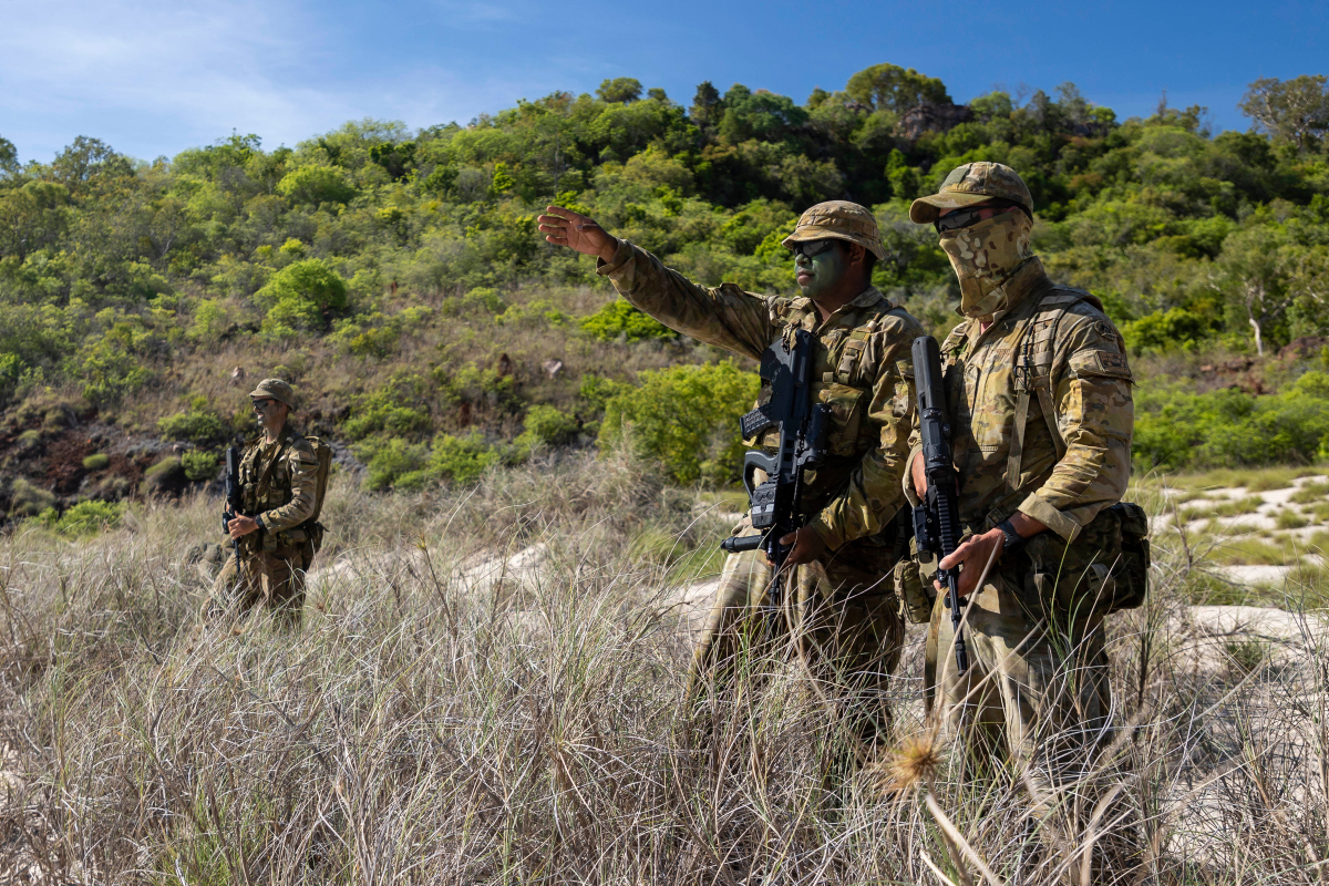 Australian Army soldiers deployed on Operation Resolute conduct a long range patrol on Katers Island in remote Western Australia.