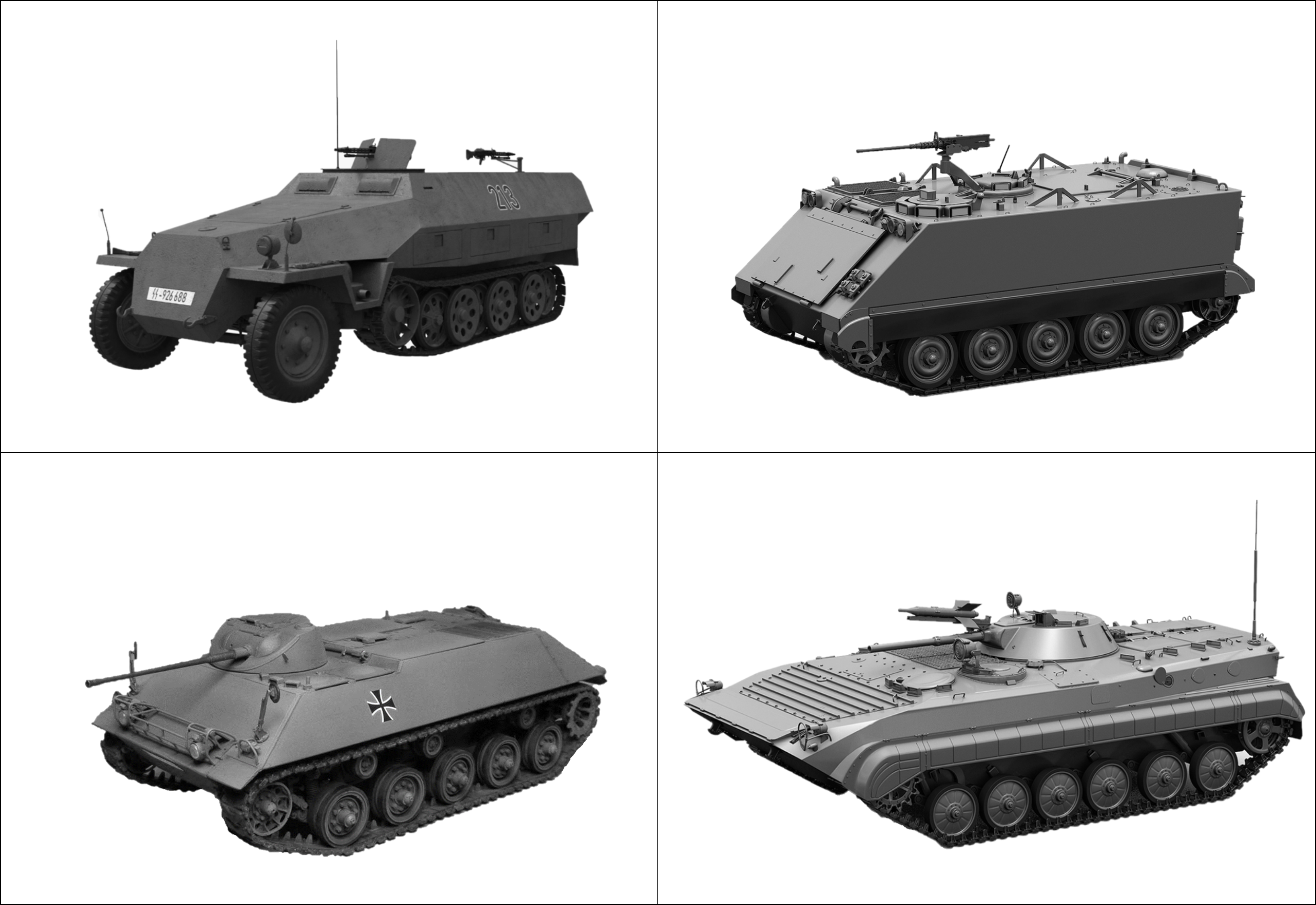 Photo of four different APCs and IFVs