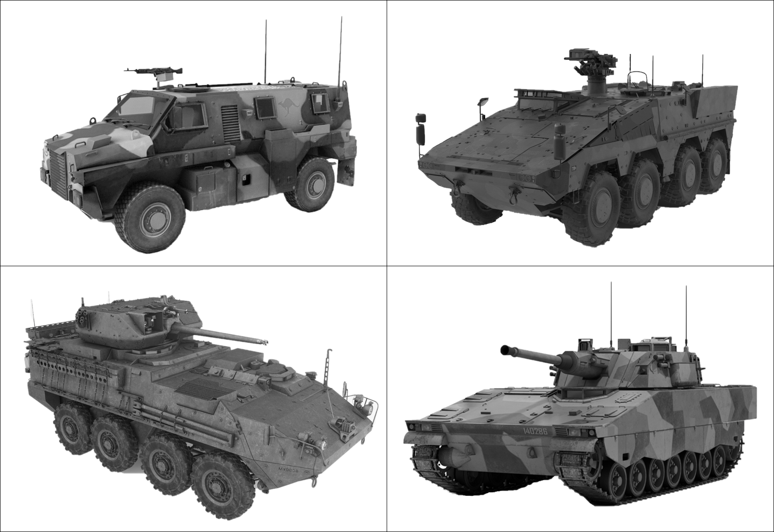 Four different examples of contemporary PMV, APC, IFV and ICV designs