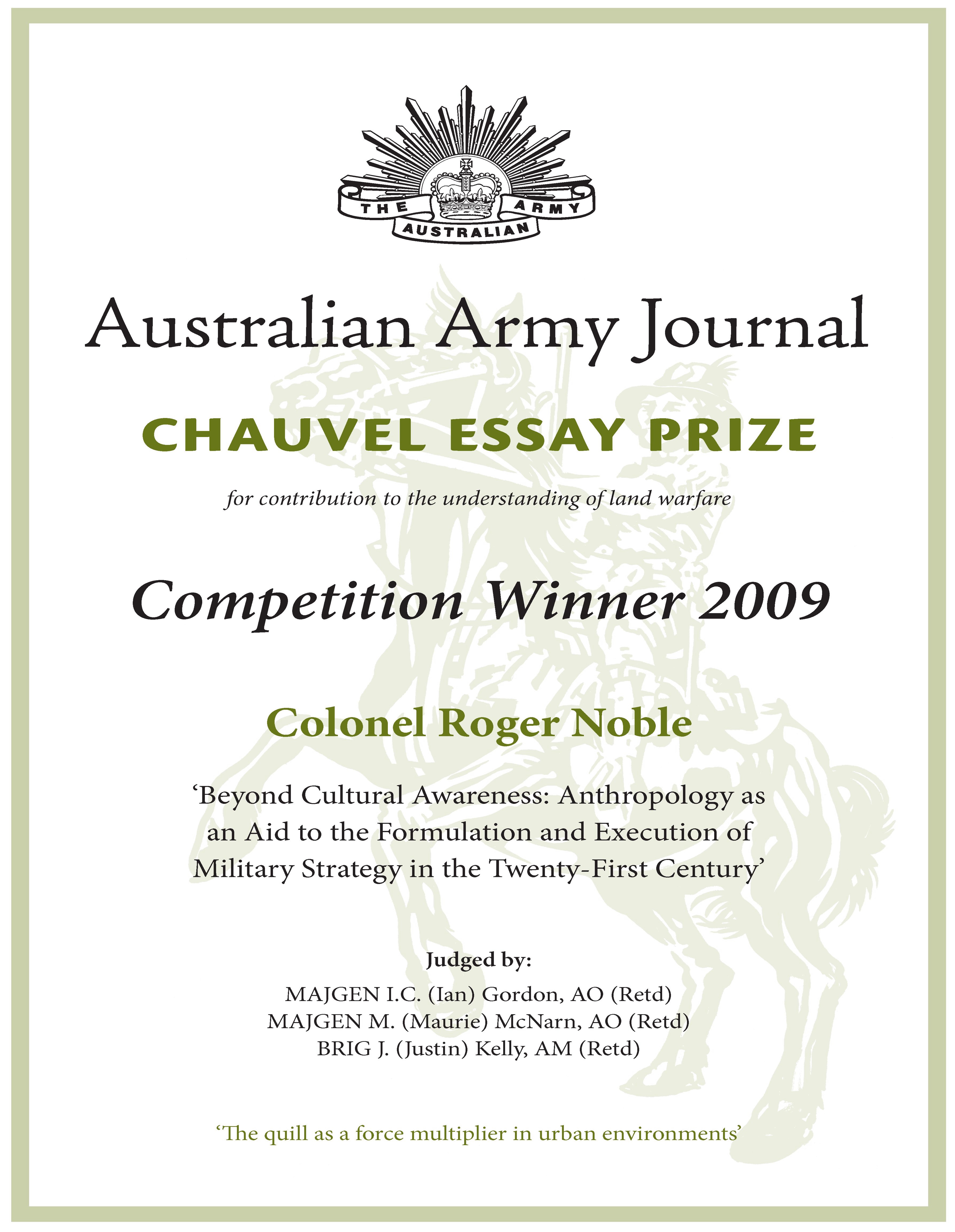 Chauvel Prize 2009 - Colonel Roger Noble Certificate