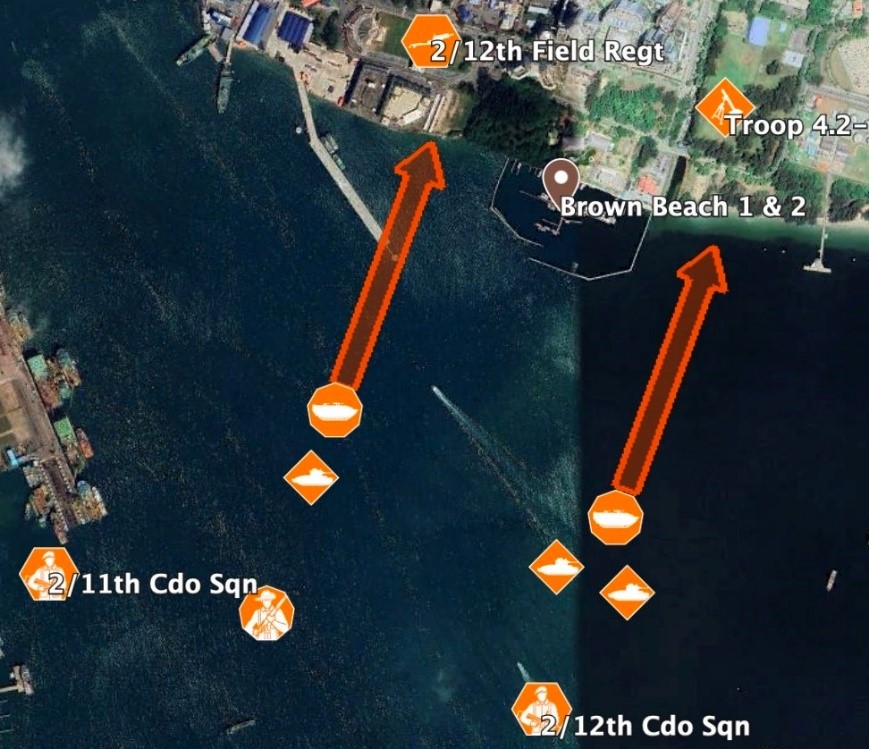 Digital imagery supporting discussion on assault of Brown Beach, Labuan