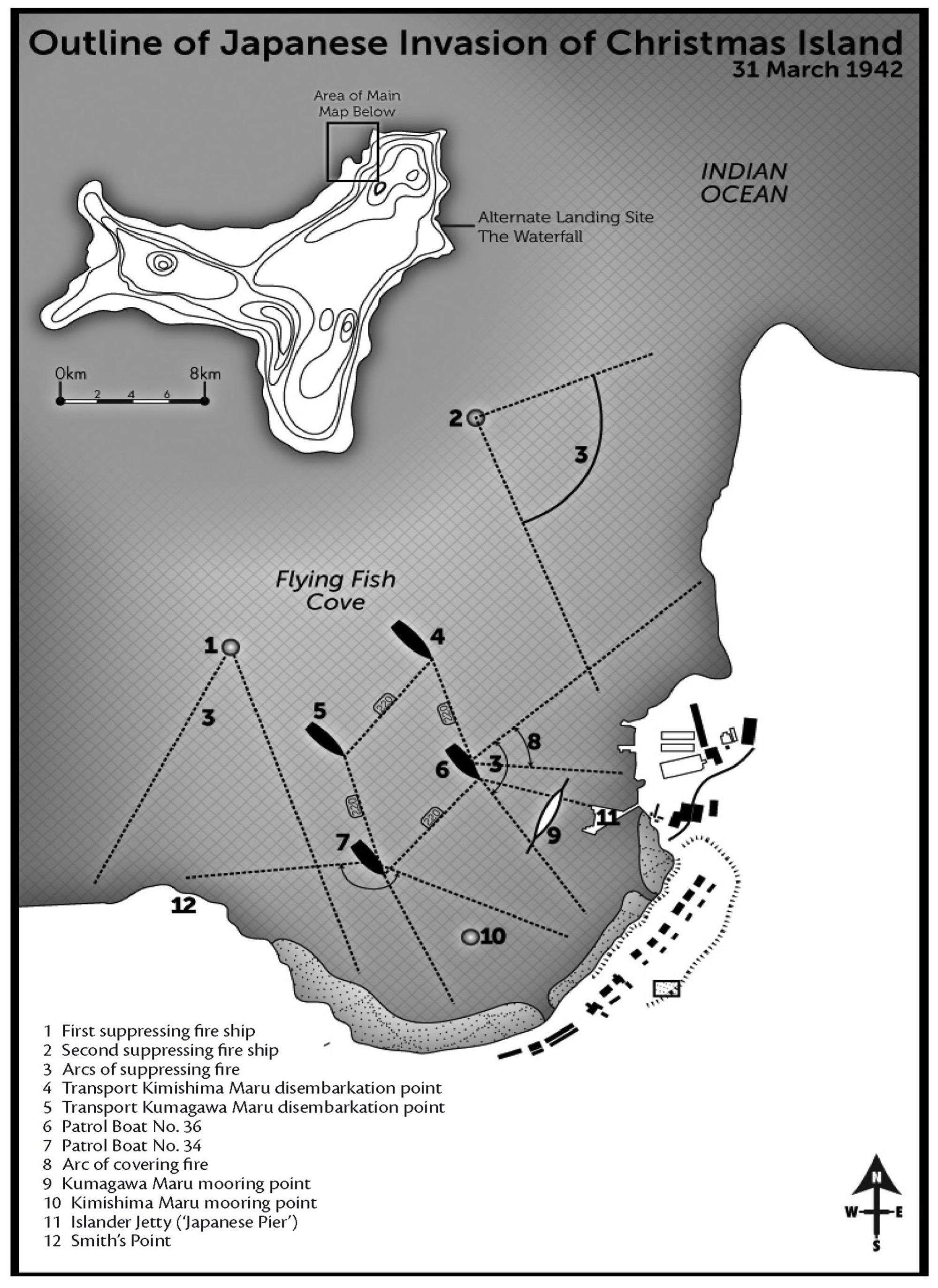 Map outline of Japanese Invasion of Christmas Island 31 March 1942