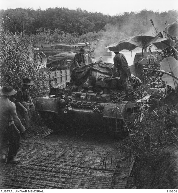 Australian War Memorial Image of Matilda II tank being landed at Beauford, North Borneo