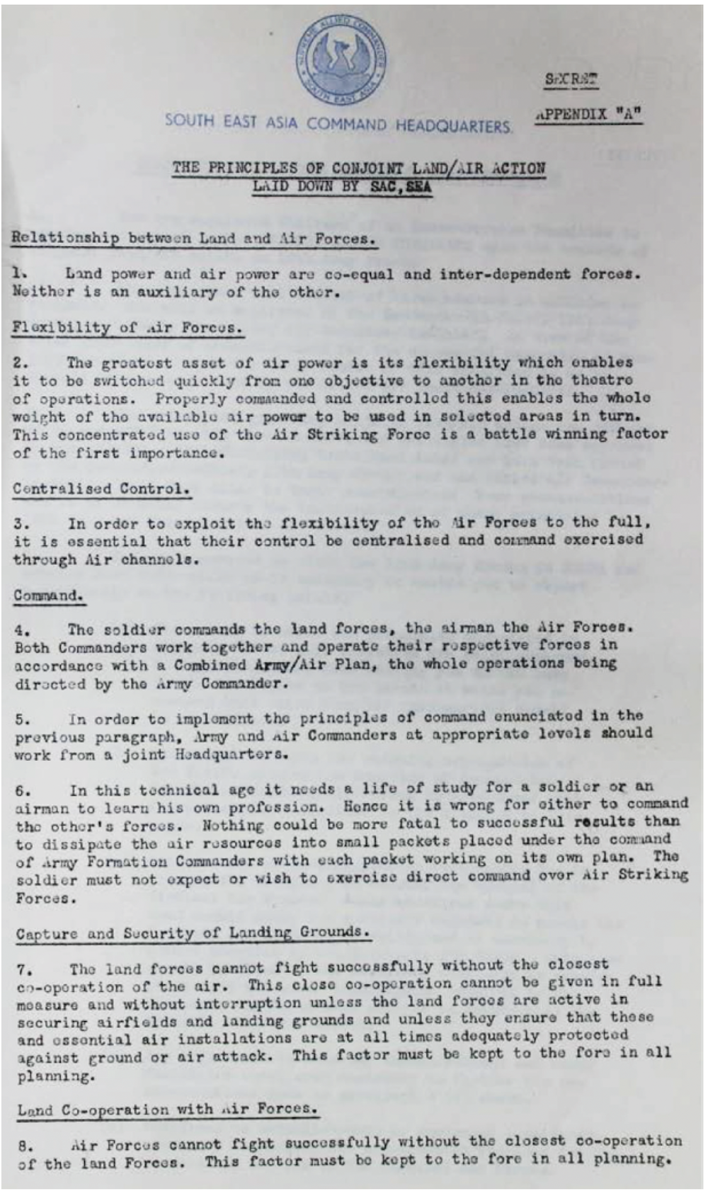 The Principles of Joint Land/Air Action