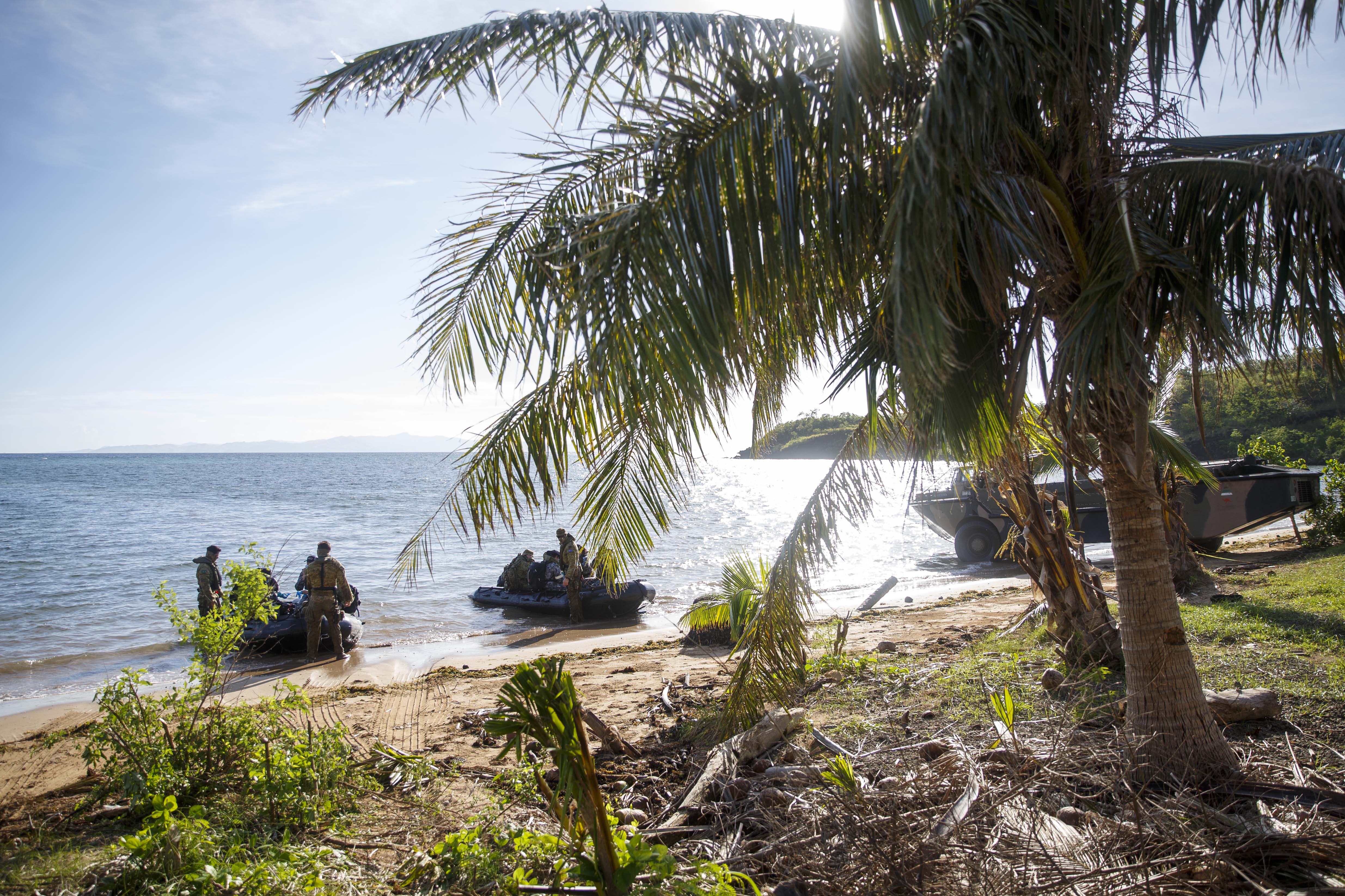 Infantry landing on a beach with palm trees in foreground.png