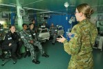Australian Army Physiotherapist Lieutenant Nicola Hribar speaks at a training seminar on board HMAS Canberra during Indo-Pacific Endeavour 2019.