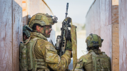 Two soldiers in training ground