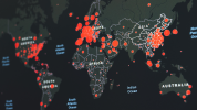Map of Earth with COVID-19 hotspots indicated
