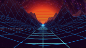 Digital world depicted from lines at front of the image to terrain at the furthest point of the image