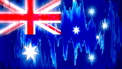 Australian flag with light blue electronic waveforms in background