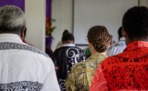 Australian Army officer, Lieutenant Amy Rowlings attends the Easter Sunday Church service at the Church of Christ Sarabetu, Port Vila.