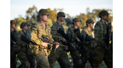 Corporal Jeromy Ringshaw from Charlie Company, Army Recruit Training Centre, marches as part of a formed body during basic training at Kapooka, New South Wales.