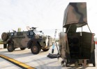 An Australian Army Bushmaster protected mobility vehicle from 5th Brigade and a CEATAC System at the release of the Defence Industry Development Strategy at CEA Technologies in Canberra.