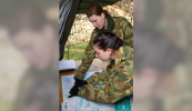 Australian Army soldiers work in the command post during the field phase of the Operator Administrative Basic Course at the Army School of Ordnance conducted at Bandiana, Victoria.