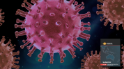 Large pink circular organisms floating in background with the cover of Spotlight Brief 7/21 in the foreground lower right corner