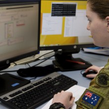 Signaller Alana Mannix, of the 7th Combat Signals Regiment, studies cyber defence operations while attending the University of New South Wales Canberra Cyber Operations course run by the Australian Centre for Cyber Security at Australian Defence Force Academy in Canberra.
