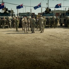 Canadian Armed Forces officer Major General Jennie Carignan, Commander of NATO Mission Iraq, greets Australian Army soldiers from Task Group Taji 10 at Camp Taji, Iraq.