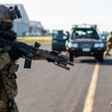 Army soldiers on a vehicle check point
