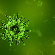 Green image with virus bacteria floating throughout