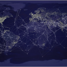 Dark world map with lights connected across it