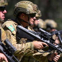 Soldiers with rifles in the shoulder