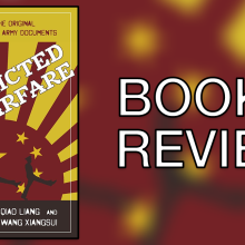 Cover of book Unrestricted Warfare with Book Review on left of image
