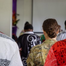 Australian Army officer, Lieutenant Amy Rowlings attends the Easter Sunday Church service at the Church of Christ Sarabetu, Port Vila.