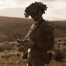 Soldier with a UAV remote