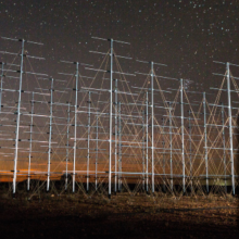 Defence Science and Technology’s High Frequency Line of Sight Radar Receiver Array near Coondambo, captures signals reflected from overhead satellites, during SpaceFest 2019 at the Woomera Test Range in South Australia.