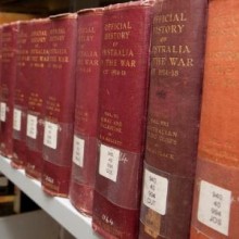 Old books on a library shelf